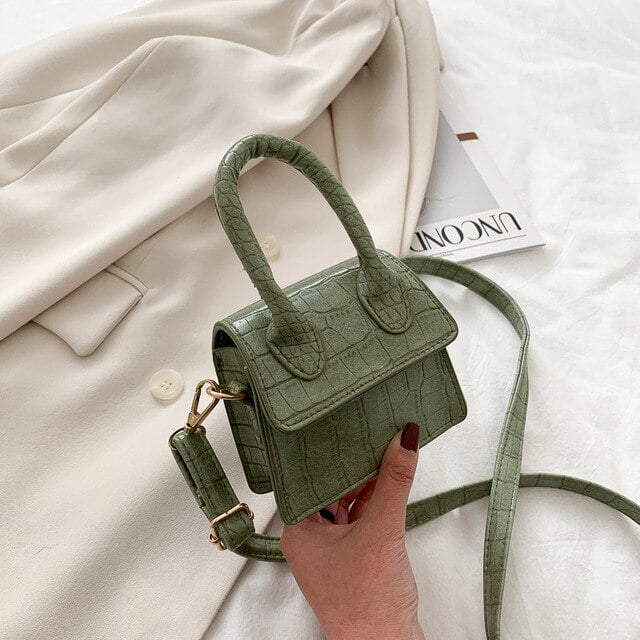 Green Crocodile Embossed Square Bag for Women