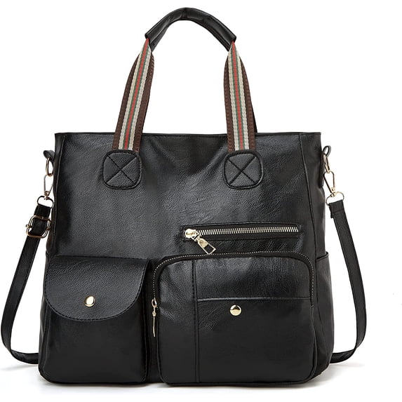 CoCopeaunts Multi Pocket Tote Bag for Women PU Leather Satchel Bags Shoulder Handbags Large Handle Satchel Laptop Bag