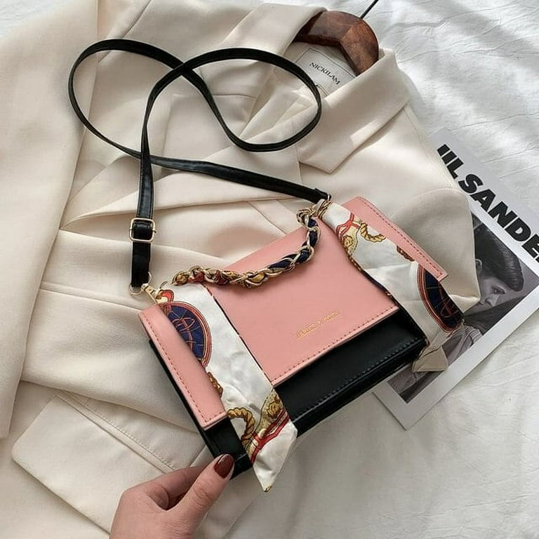 CoCopeaunts New Color Clash Handbags Fashion Chain Shoulder Bags for Women Small Square Bag Crossbody Bag Female Silk Scarf Street Trend Han