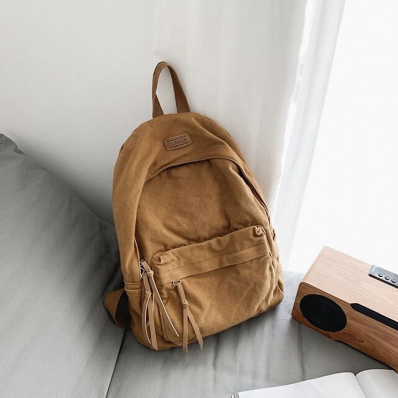Green Canvas and Brown Leather Backpack For College