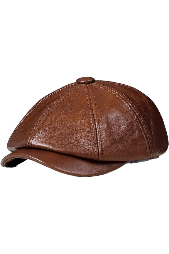 Newsboy Cap Retro Octagonal Genuine Leather Hat Beret Student Tongue Cap Snapback Caps for Men