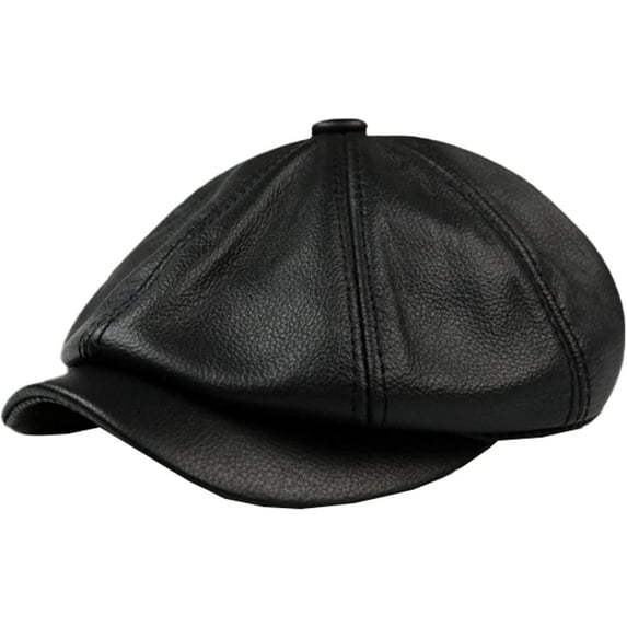 CoCopeaunts Newsboy Cap Retro Octagonal Leather Hat Winter Men's Cowhide Leather Beret Tongue Cap Snapback Caps