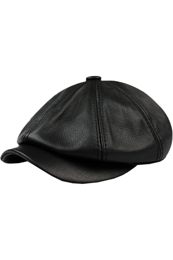 Newsboy Cap Retro Octagonal Leather Hat Winter Men's Cowhide Leather Beret Tongue Cap Snapback Caps