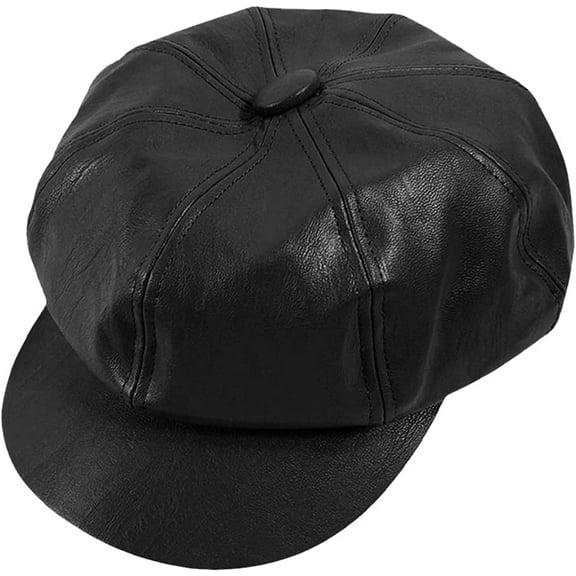 CoCopeaunts Newsboy Cap Solid Color Leather Octagonal Hat Fashion Warm Newsboy Hat for Men and Women Cute Caps Leather Beret Hat