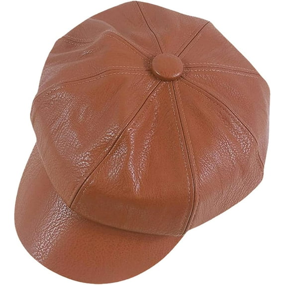CoCopeaunts Newsboy Cap Solid Color Leather Octagonal Hat Fashion Warm Newsboy Hat for Men and Women Cute Caps Leather Beret Hat