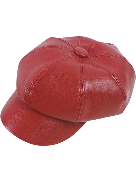 Newsboy Cap Solid Color Leather Octagonal Hat Fashion Warm Newsboy Hat for Men and Women Cute Caps Leather Beret Hat