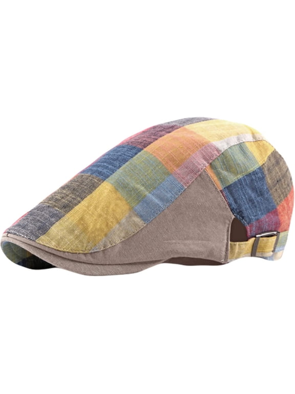Newsboy Cap Spring Summer Beret Hat Men Women Plaid Flat Ivy Cap Unisex Colorful Sun Hats for Women Adjustable Beret