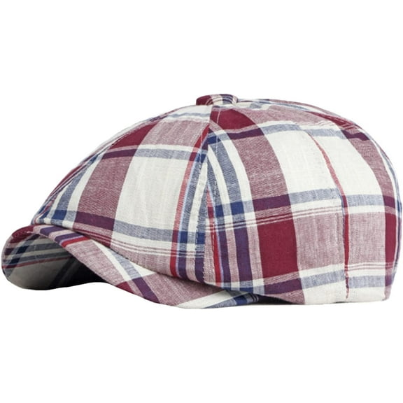 CoCopeaunts Newsboy Cap Spring Summer Cotton Artist Painter Beret Hat Plaid Ivy Cap Flat Beret Cap Newsboy Hats for Women