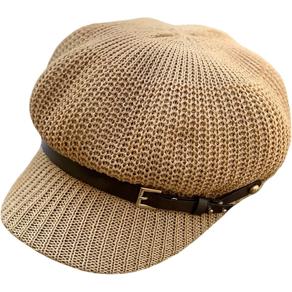 CoCopeaunts Newsboy Cap Summer Women Knit Mesh Breathable Baker Boy Painter Hat Adjustable Belt Pure Color Shade Beret Hat