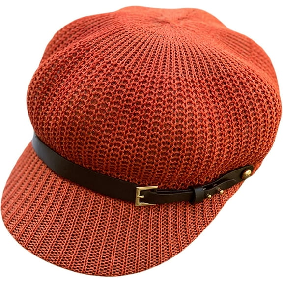 CoCopeaunts Newsboy Cap Summer Women Knit Mesh Breathable Baker Boy Painter Hat Adjustable Belt Pure Color Shade Beret Hat