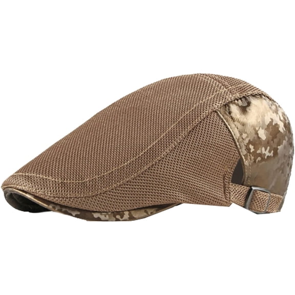 CoCopeaunts Newsboy Hats for Men Beret Summer Mesh Cap Adjustable Ivy Flat Cap Breathable Sun Hat Vintage Camouflage Newsboy Cap