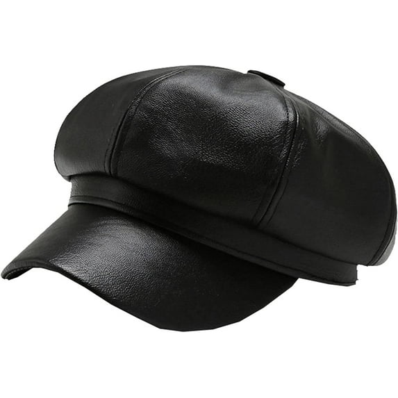 CoCopeaunts Newsboy Hats for Women Octagonal Cap Female Autumn Winter PU Leather Stylish Artist Painter Newsboy Caps Beret Hat