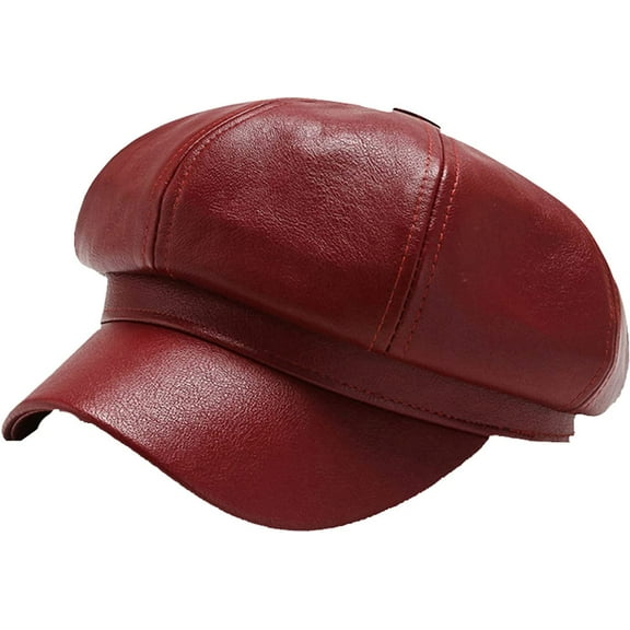 CoCopeaunts Newsboy Hats for Women Octagonal Cap Female Autumn Winter PU Leather Stylish Artist Painter Newsboy Caps Beret Hat