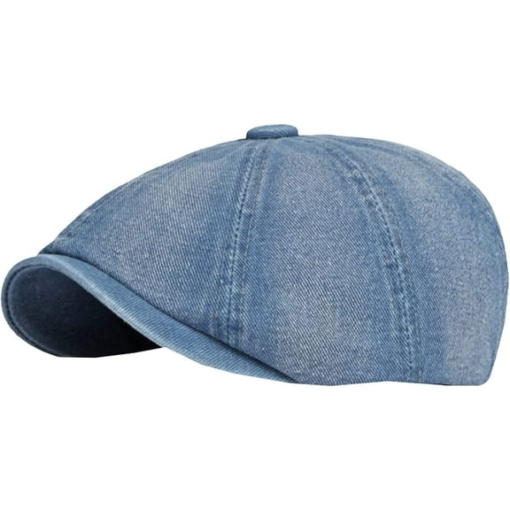 CoCopeaunts Octagonal Newsboy Cap Berets Men Women Flat Cap Hat Washed Cotton Denim Beret Cap Vintage Artist Painter Beret Hat