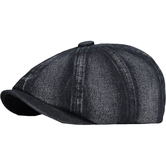 CoCopeaunts Octagonal Newsboy Cap Berets Men Women Flat Cap Hat Washed Cotton Denim Beret Cap Vintage Artist Painter Beret Hat