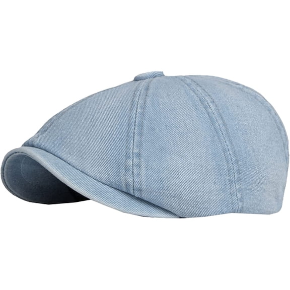 CoCopeaunts Octagonal Newsboy Cap Berets Men Women Flat Cap Hat Washed Cotton Denim Beret Cap Vintage Artist Painter Beret Hat