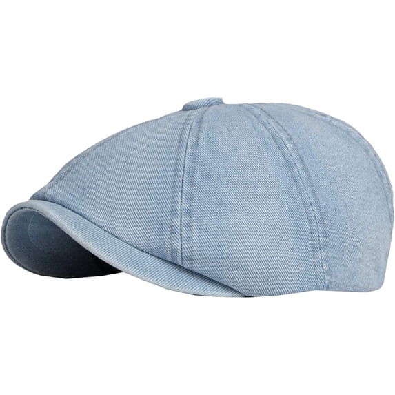 CoCopeaunts Octagonal Newsboy Cap Berets Men Women Flat Cap Hat Washed Cotton Denim Beret Cap Vintage Artist Painter Beret Hat