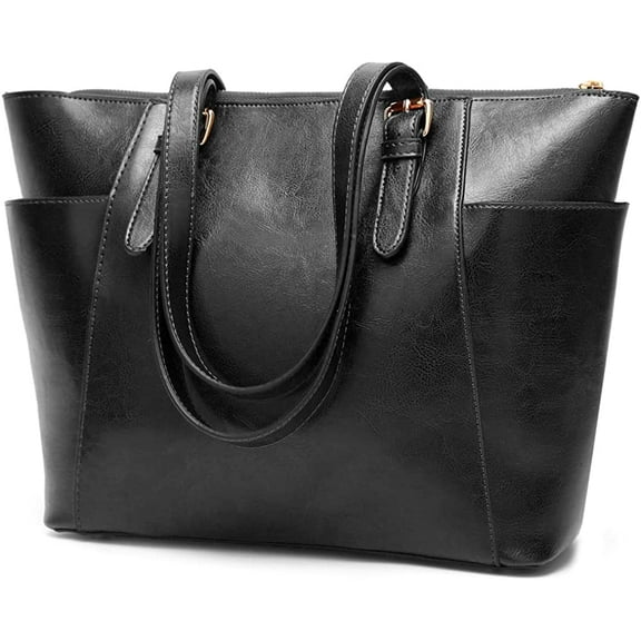 CoCopeaunts Oiled Waxed Leather Tote Bag for Women Large Capacity Handbag Retro Shoulder Bag Commuter Satchel