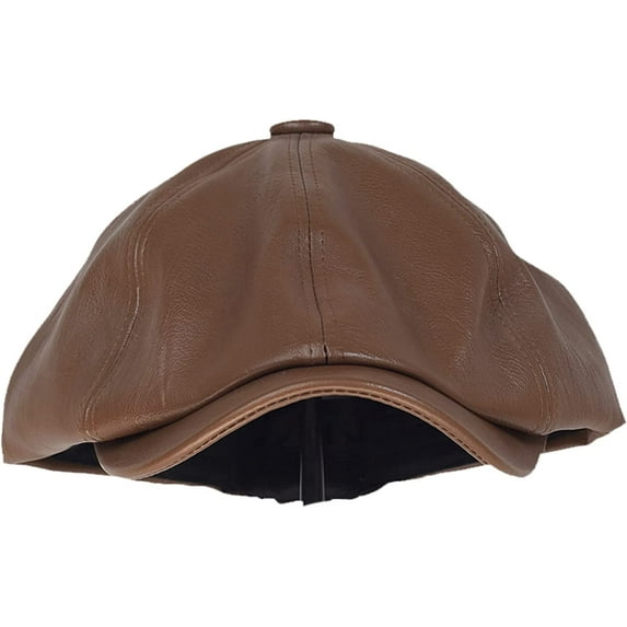 CoCopeaunts PU Leather Newsboy Cap Solid Octagonal Hat Men Women Detective Hats Retro Flat Caps Unisex Four Seasons Baker Boy Hat