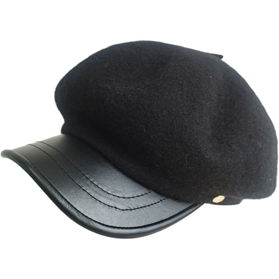 CoCopeaunts PU Leather Newsboy Cap Wool Winter Hat Baker Boy Hats Adjustable for Ladies Women Hats Casual Newsboy Hat