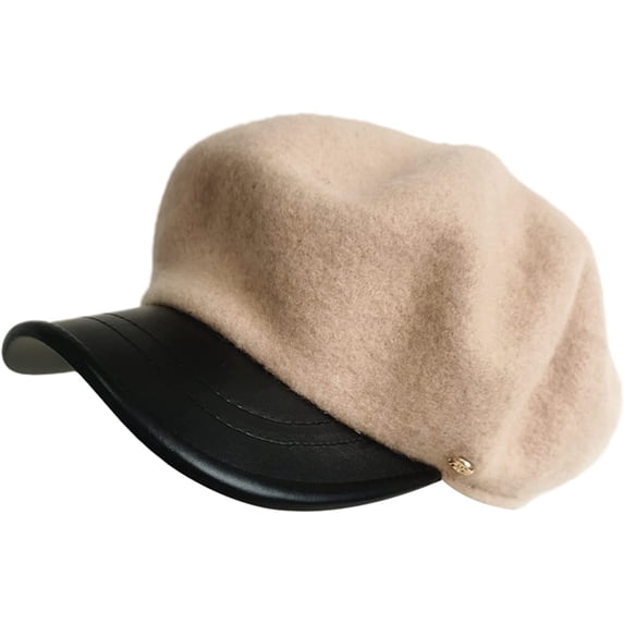 CoCopeaunts PU Leather Newsboy Cap Wool Winter Hat Baker Boy Hats Adjustable for Ladies Women Hats Casual Newsboy Hat