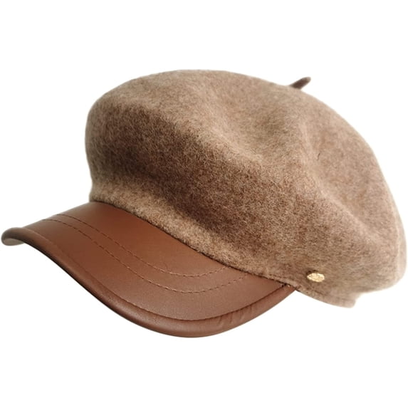 CoCopeaunts PU Leather Newsboy Cap Wool Winter Hat Baker Boy Hats Adjustable for Ladies Women Hats Casual Newsboy Hat