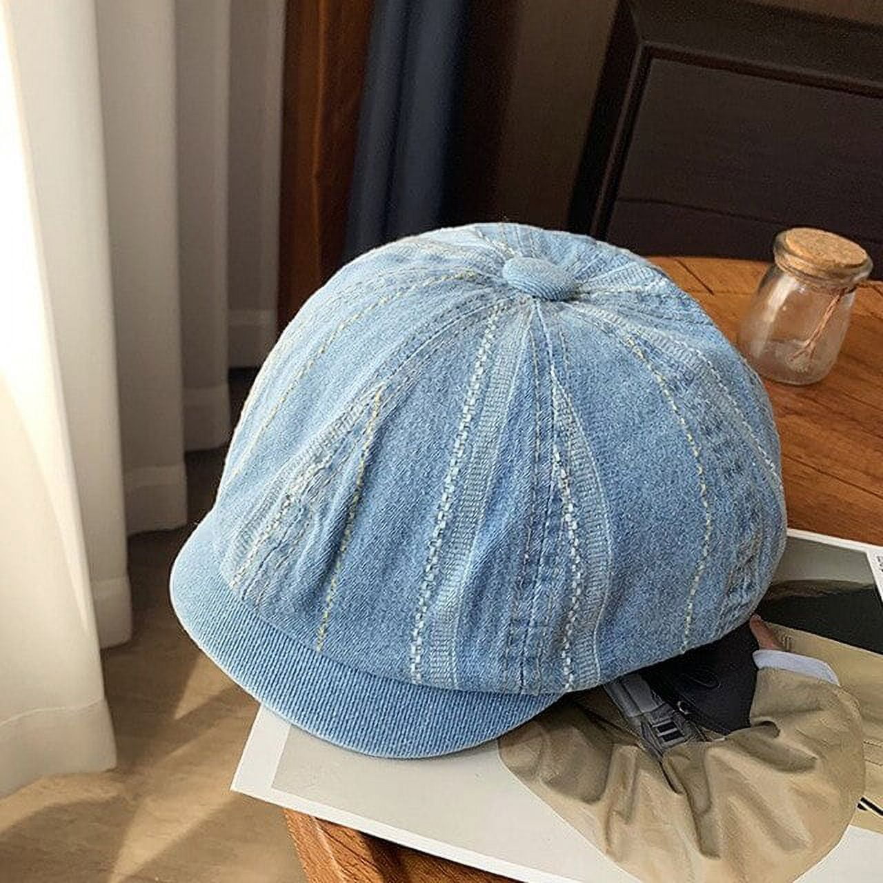 CoCopeaunts Patchwork Denim Beret Octagonal Hats For Women