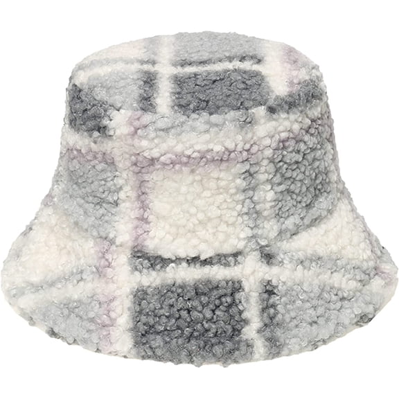 CoCopeaunts Plaid Bucket Hat for Women Age-Defying Casual All-Match Winter Thicken Warm Lambs Wool Windproof Fisherman Hat