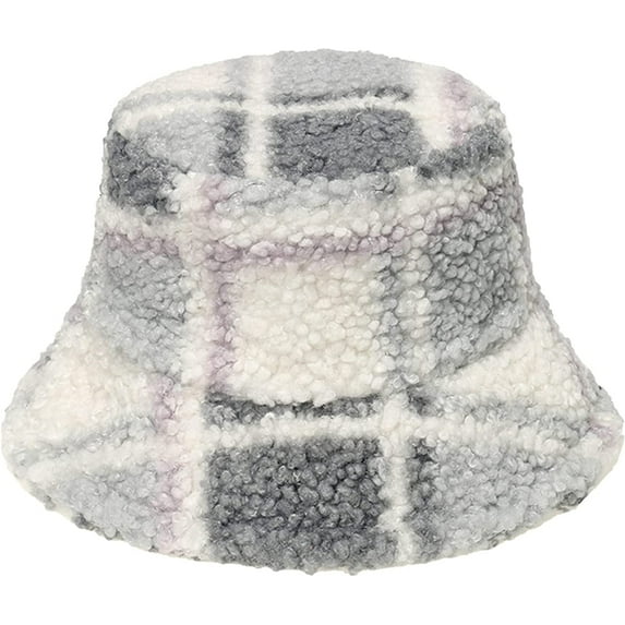 CoCopeaunts Plaid Bucket Hat for Women Age-Defying Casual All-Match Winter Thicken Warm Lambs Wool Windproof Fisherman Hat