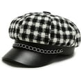 thumbnail image 1 of CoCopeaunts Plaid Newsboy Cap for Women PU Leather Newsboy Hats Tweed 8 Panels Octagonal Hats with Metal Chain Decoration, 1 of 1