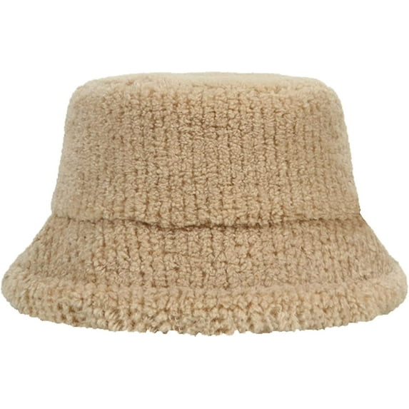 CoCopeaunts Plain Bucket Hats for Women Lamb Plush Soft Warm Fisherman Hat Winter Solid Color Casual Lady Outdoor Bucket Cap