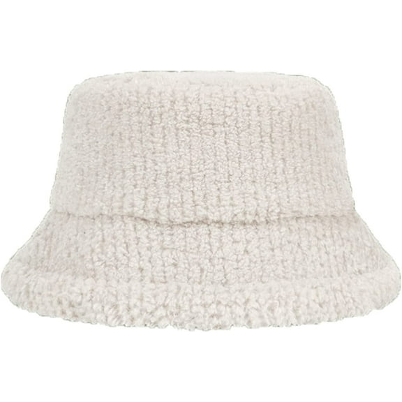 CoCopeaunts Plain Bucket Hats for Women Lamb Plush Soft Warm Fisherman Hat Winter Solid Color Casual Lady Outdoor Bucket Cap