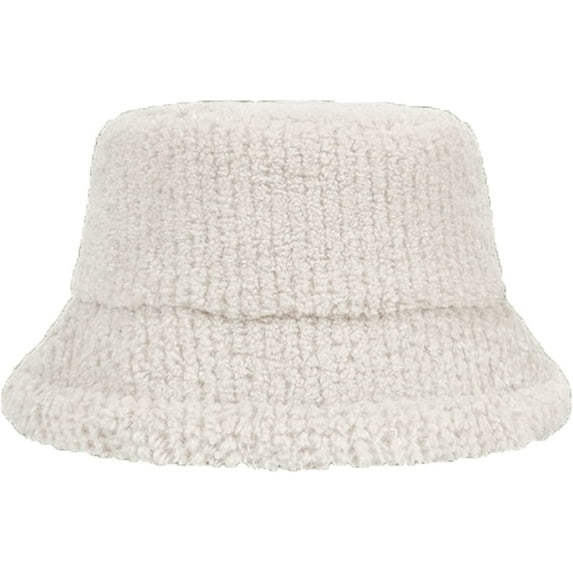CoCopeaunts Plain Bucket Hats for Women Lamb Plush Soft Warm Fisherman Hat Winter Solid Color Casual Lady Outdoor Bucket Cap