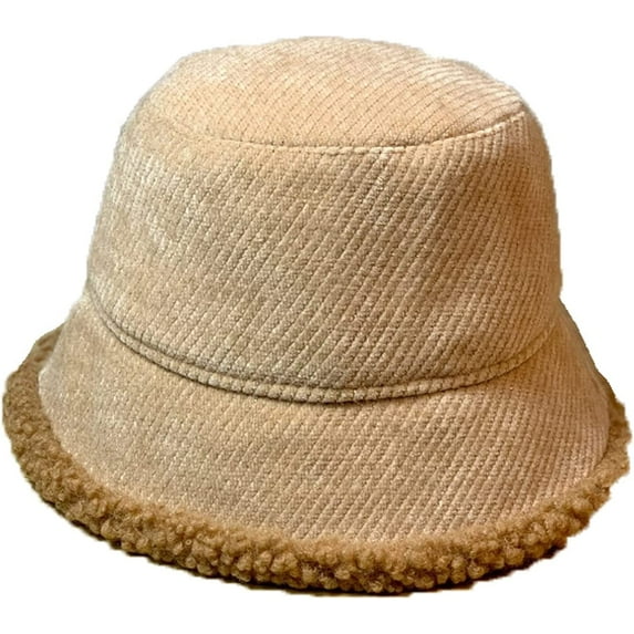 CoCopeaunts Plain Color Bucket Hat Women's Autumn Winter Lamb Hair Brim Thickened Warm Fisherman Hat Collapsible Compressible