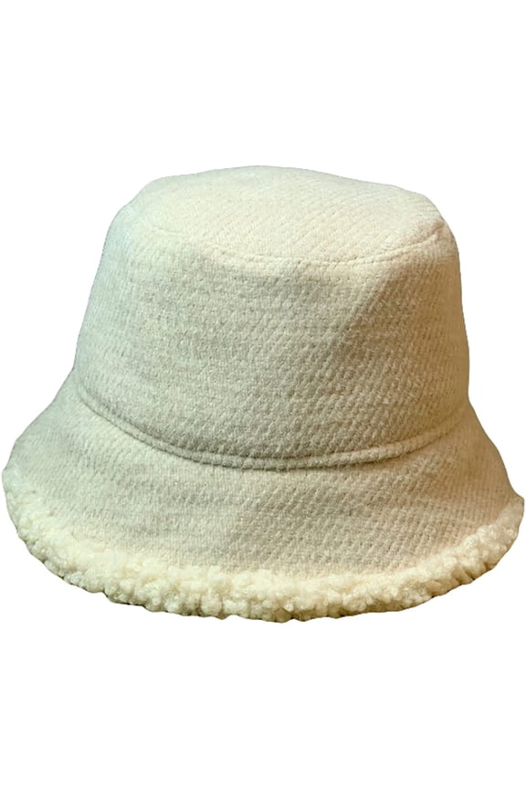 Plain Color Bucket Hat Women's Autumn Winter Lamb Hair Brim Thickened Warm Fisherman Hat Collapsible Compressible