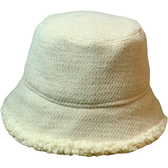 CoCopeaunts Plain Color Bucket Hat Women's Autumn Winter Lamb Hair Brim Thickened Warm Fisherman Hat Collapsible Compressible