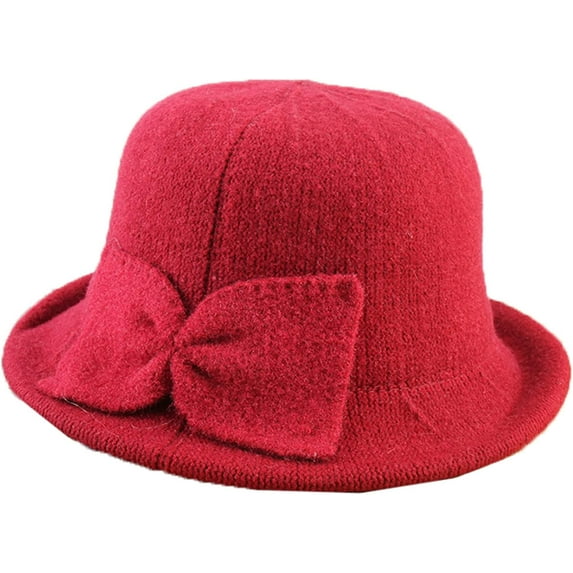 CoCopeaunts Plain Color Bucket Hat for Women Bow Decorated Imitation Mink Velvet Rolled Edge Basin Cap Outdoor Warm Cap for Girls