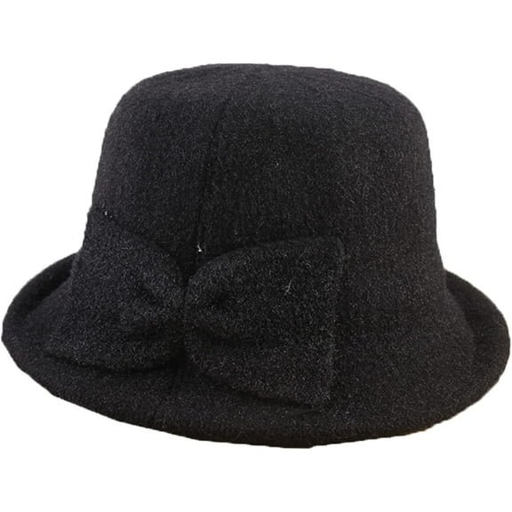 CoCopeaunts Plain Color Bucket Hat for Women Bow Decorated Imitation Mink Velvet Rolled Edge Basin Cap Outdoor Warm Cap for Girls