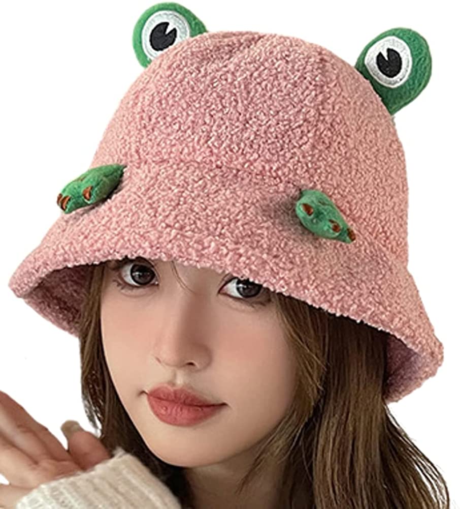 CoCopeaunts Plush Frog Hat for Adult Teens Cute Frog Bucket Hat