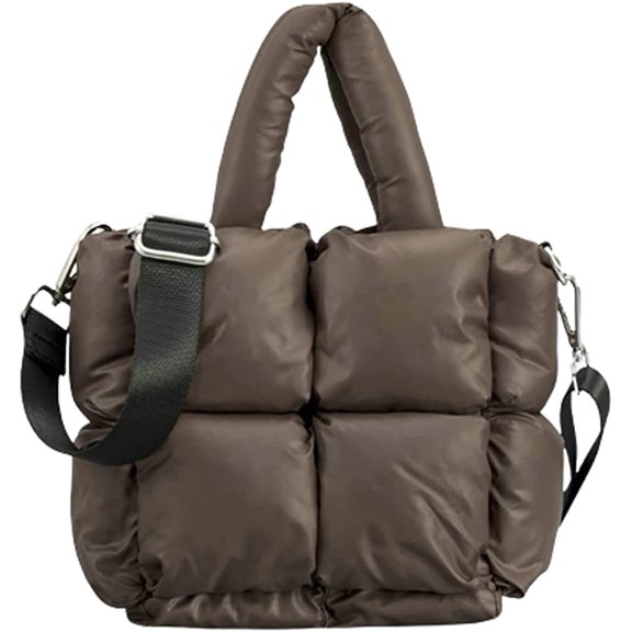 CoCopeaunts Puffy Tote Bag for Women Quilted Down Handbag Winter Cotton Padded Shoulder Bag Nylon Shopping Bag