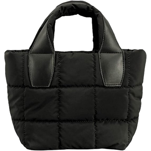 CoCopeaunts Quilted Handbag for Women Soft Down Cotton Quilted Tote Bag Fashion PU Leather Nylon Padded Hand Bag