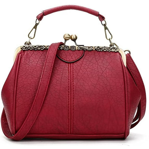 CoCopeaunts Retro Hollow Handbag for Women Leather Shoulder Bag Evening Clutch Bag Kiss Lock Closure Crossbody Bag Purse