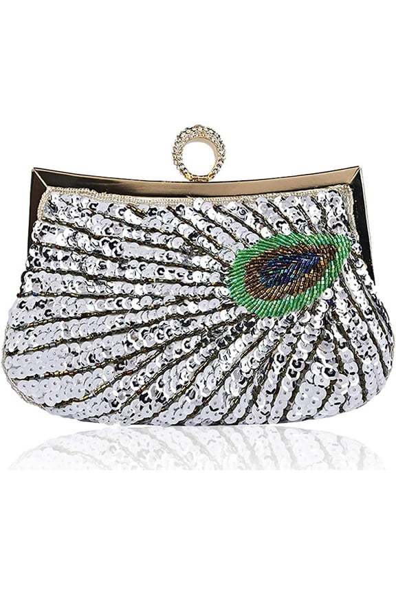 s Retro Peacock Handbag Sequin Clutch Bag Evening Shoulder Bag Wedding Crossbody Bag Prom Purse