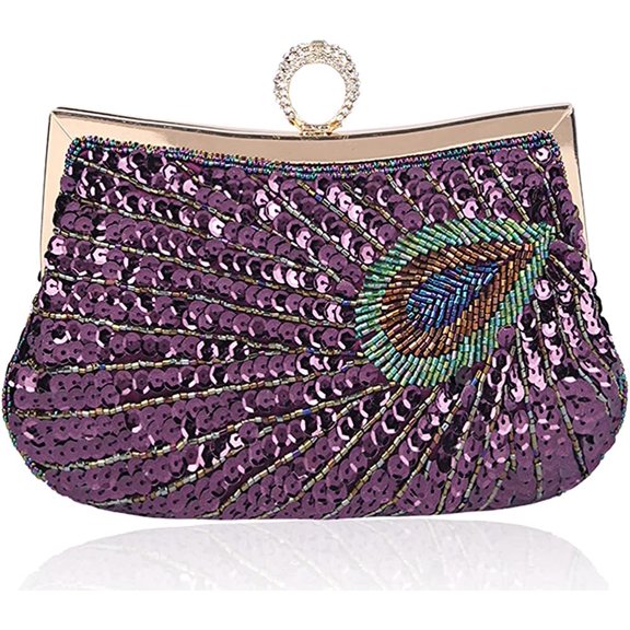 CoCopeaunts Retro Peacock Handbag Sequin Clutch Bag Evening Shoulder Bag Wedding Crossbody Bag Prom Purse