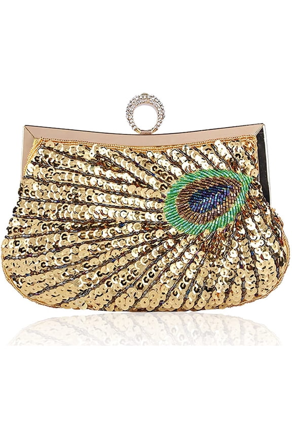 s Retro Peacock Handbag Sequin Clutch Bag Evening Shoulder Bag Wedding Crossbody Bag Prom Purse