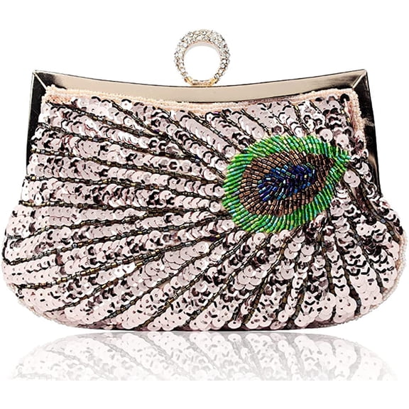 CoCopeaunts Retro Peacock Handbag Sequin Clutch Bag Evening Shoulder Bag Wedding Crossbody Bag Prom Purse
