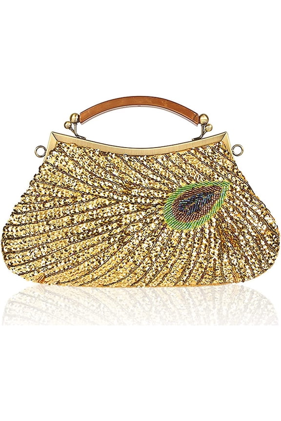 s Retro Peacock Handbag Sequin Clutch Bag Evening Shoulder Bag Wedding Crossbody Bag Top Handle Satchel Kiss Lock Purse