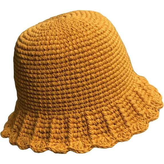 CoCopeaunts Reversible Bucket Hat for Women Hand Crocheted Wool Solid Color Knit Hat Winter Wave Small Brim Ladies Fisherman Hat
