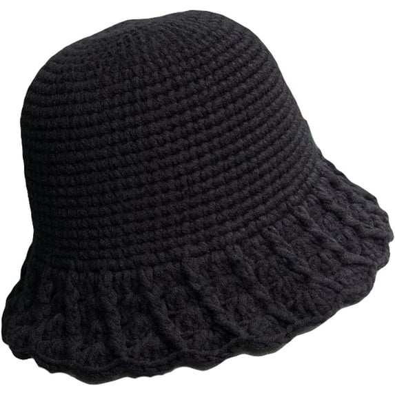 CoCopeaunts Reversible Bucket Hat for Women Hand Crocheted Wool Solid Color Knit Hat Winter Wave Small Brim Ladies Fisherman Hat