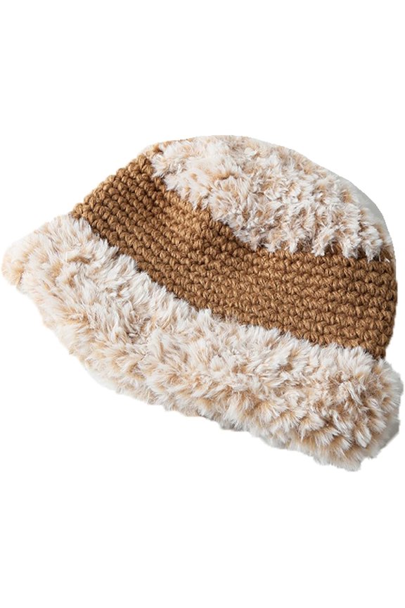 Reversible Bucket Hat for Women Plush and Knitted Fisherman Hat Retro Hundred Take Warm Ear Protection Basin Cap